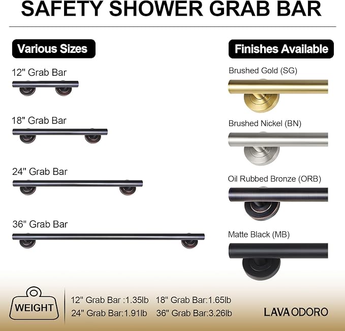 Lava Odoro Shower Grab Bar, Modern Set Stainless Steel Handicap Grab Bar - Image 3