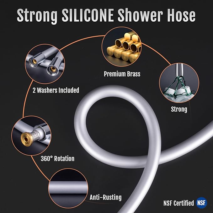 Shower Hose, Food grade Silicone Shower Head Hose, Kink-Free Handheld Shower - Image 5