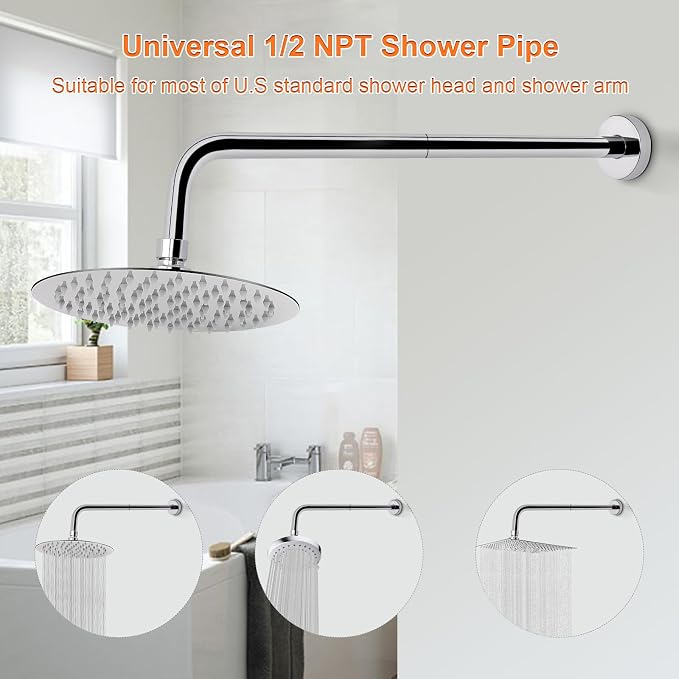 HarJue Shower Arm with Flange and Teflon Tape, Wall Mounted Shower Pipe 304 - Image 3