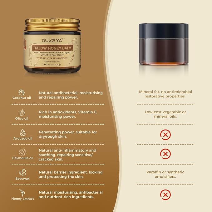 OUKEYA Beef Tallow Balm Moisturizing Cream, Natural Beef Tallow Face & Body - Image 2