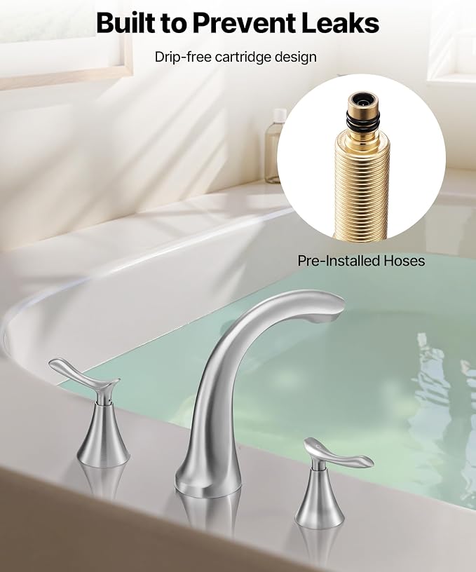 VEVOR Roman Tub Faucet, 3 Hole Waterfall Bathtub Faucet, Gooseneck Bath Tubs - Image 5
