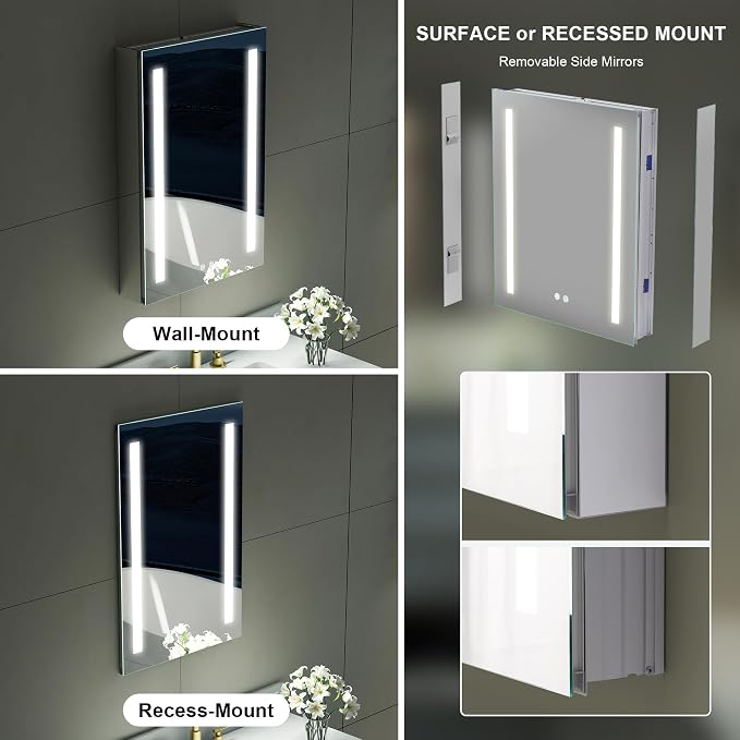 WELLFOR 20" X 30" LED Medicine Cabinet - Image 7
