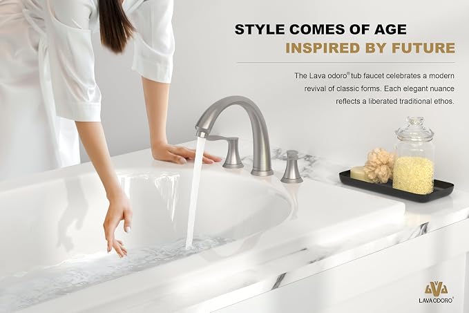 8 inch Widespread Roman Tub Faucet, Lava Odoro Brushed Nickel Tub Faucet - Image 3