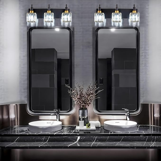 Modern Crystal Bathroom Vanity Light 3-Light Brass Wall Light Fixtures Over - Image 7