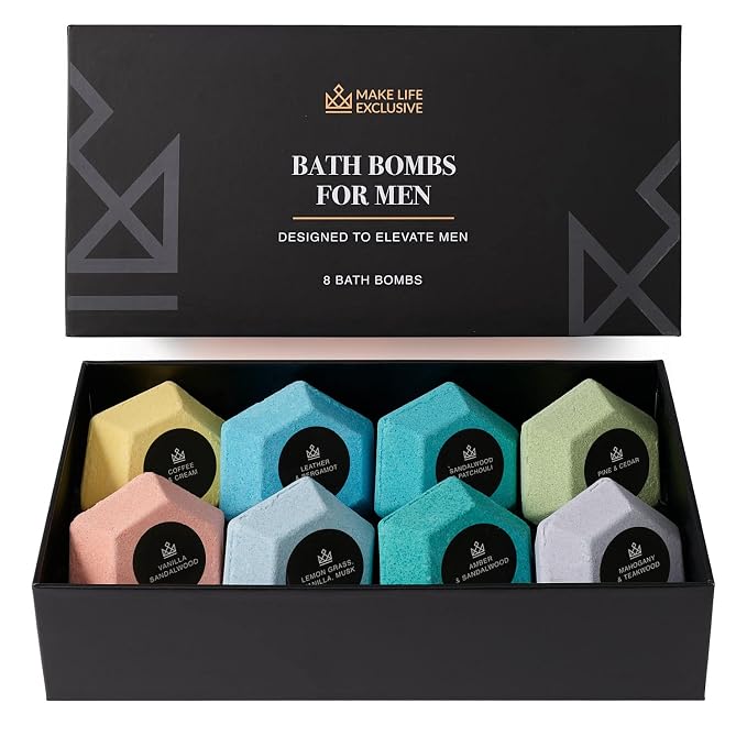 Bath Bombs for Men, Diamond Shape, Gifts for Men, 8 Large 5oz Bombs, 100% by MakeLifeExclusive