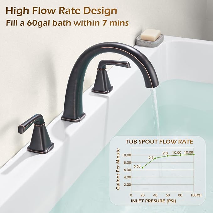 Brass Roman Gooseneck Tub Filler, Oil Rubbed Bronze Garden Tub Faucet Deck - Image 2