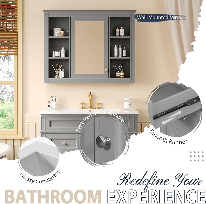 36" Bathroom Vanity with Matching Medicine Cabinet, Modern Sink Storage Cabinet - Image 5