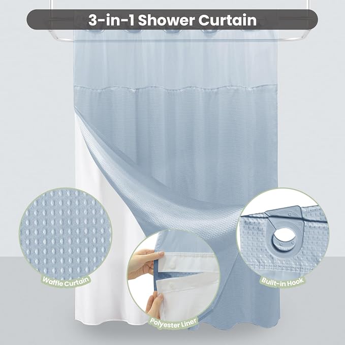 Inhousolu Long No Hook Shower Curtain - Image 2