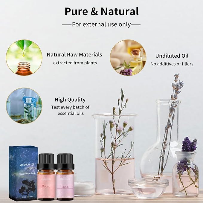 BURIBURI Lotus Essential Oil and Peony Essential Oils Gifts Set 2Pack, 100% - Image 5