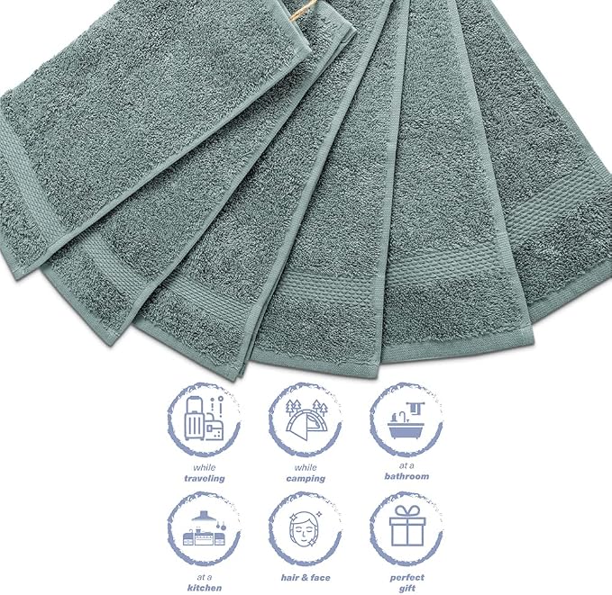 Hencely Premium 6-Pack Washcloths 12x12 Inches Soft Turkish Cotton High - Image 6