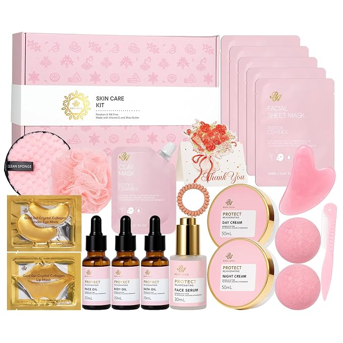 Rose 23 Pcs Facial Skin Care Set, Luxury Bath and Body Gifts by RAROSAACCA