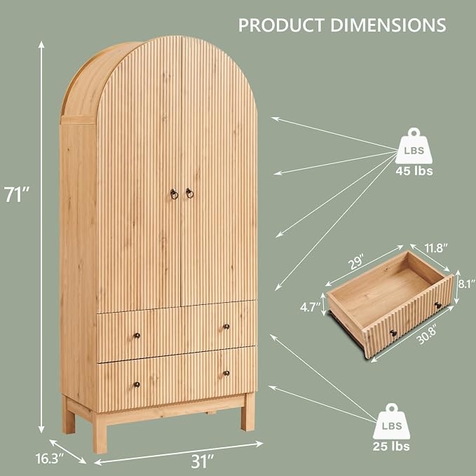 71" Tall Arched Bathroom Storage Cabinet, Modern Fluted Cabinet Storage - Image 2