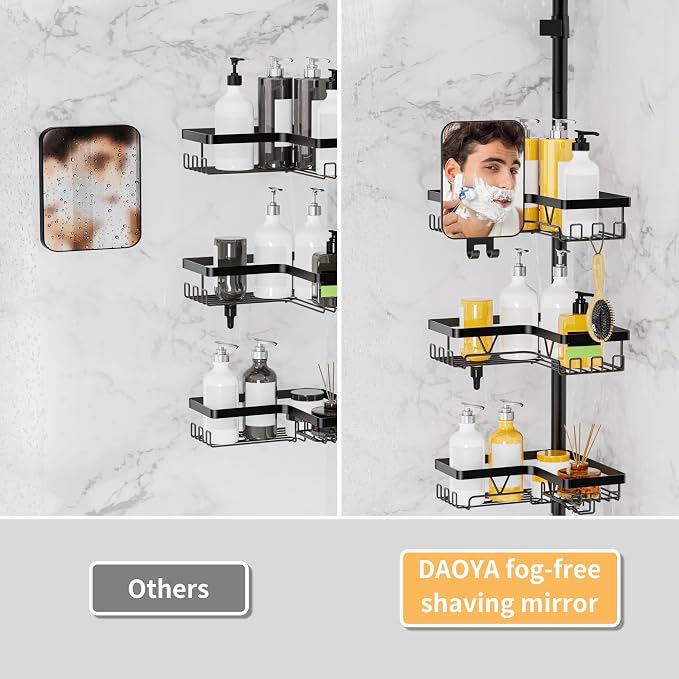 Shower Caddy Tension Pole with Anti-Fog Shaving Mirror, Tension Rod Shower - Image 7