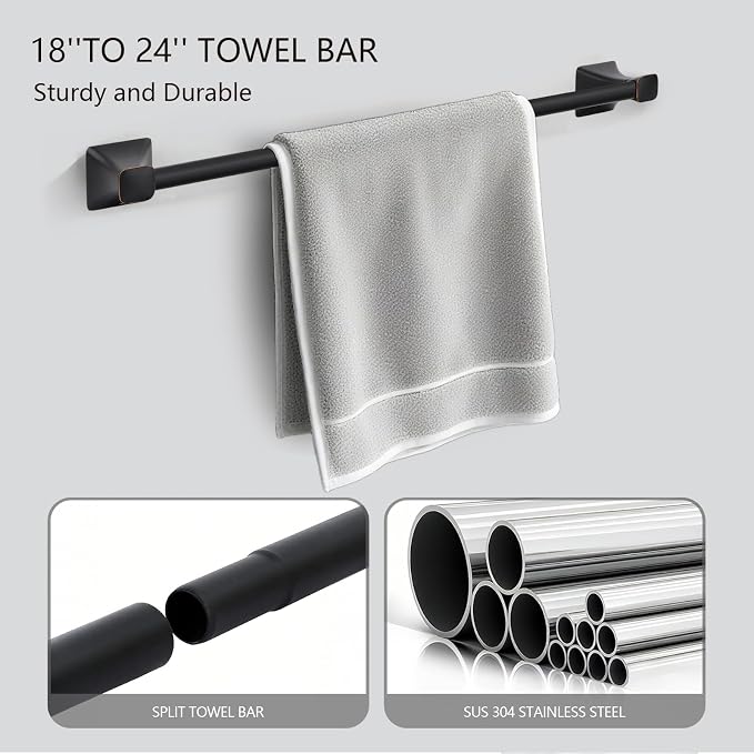 5 Piece Bathroom Hardware Accessories Set, SUS304 Stainless Steel Bath Towel - Image 2