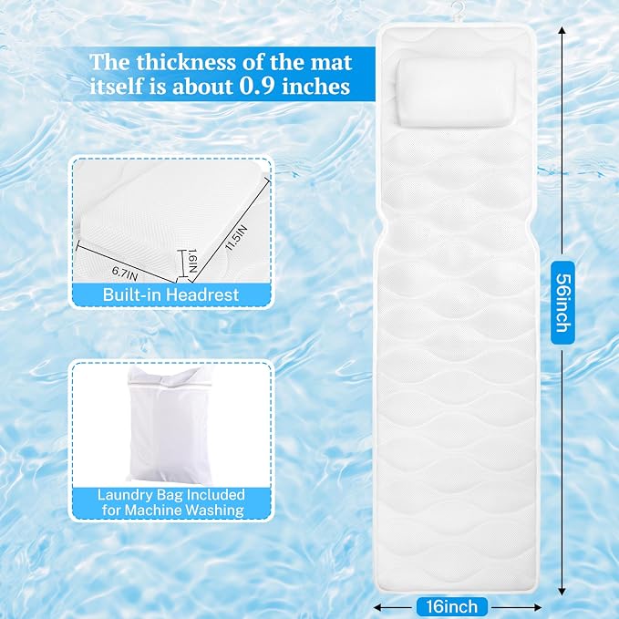 Bath Pillow for Tub with Laundry Bag & 17 Non-Slip Suction Cups, Extra Thick - Image 2
