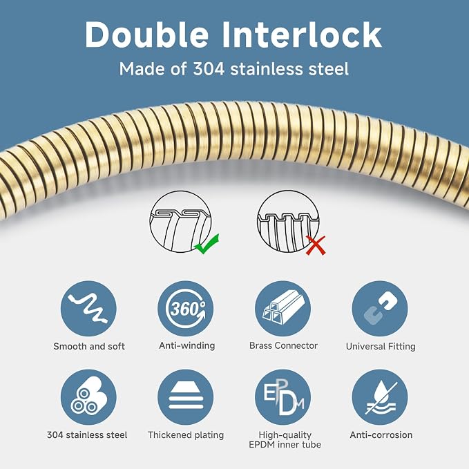 39 Inches High Pressure Bidet Hose Short Gold Shower Hose Extra Long 304 - Image 4
