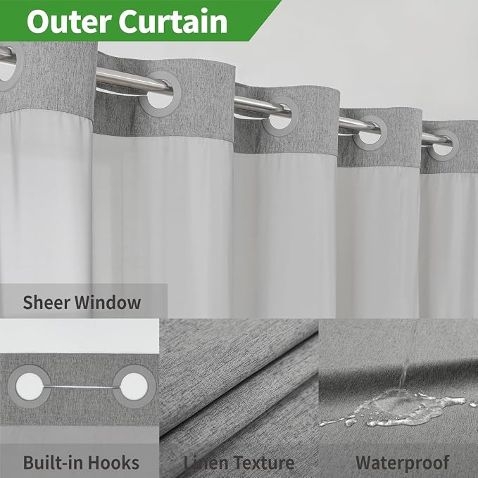 Stall No Hooks Needed Linen Textured Shower Curtain - Image 4