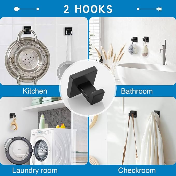 Matte Black 5 Pieces Bathroom Hardware Accessories Set Towel Bar Towel Holder - Image 5