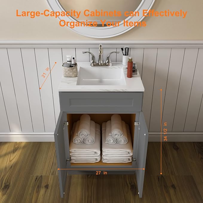 ROOMTEC Bathroom Cabinet, Morden Bathroom Sink Vanity Storage Cabinet, Shaker - Image 3