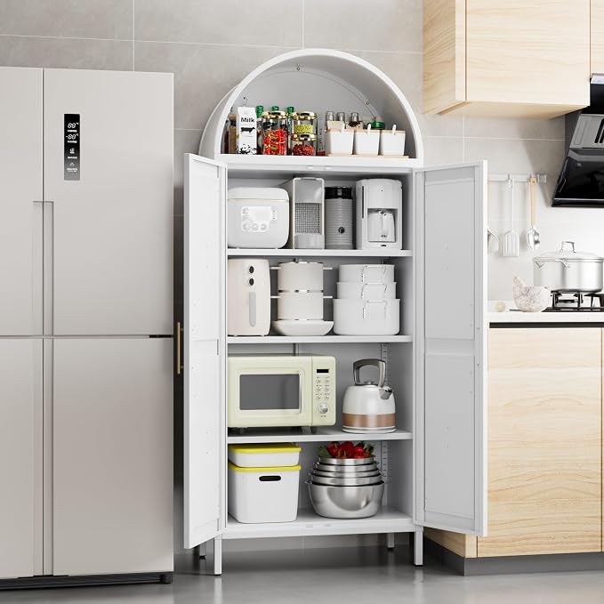 Kitchen Pantry Cabinet, 67in Tall Arched Storage Cabinet - Image 7
