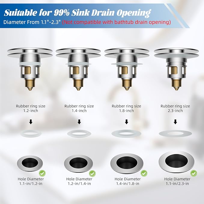 Hibbent 2 Pack All Metal Upgraded Bathroom Sink Stopper, Universal Pop Up Sink - Image 8