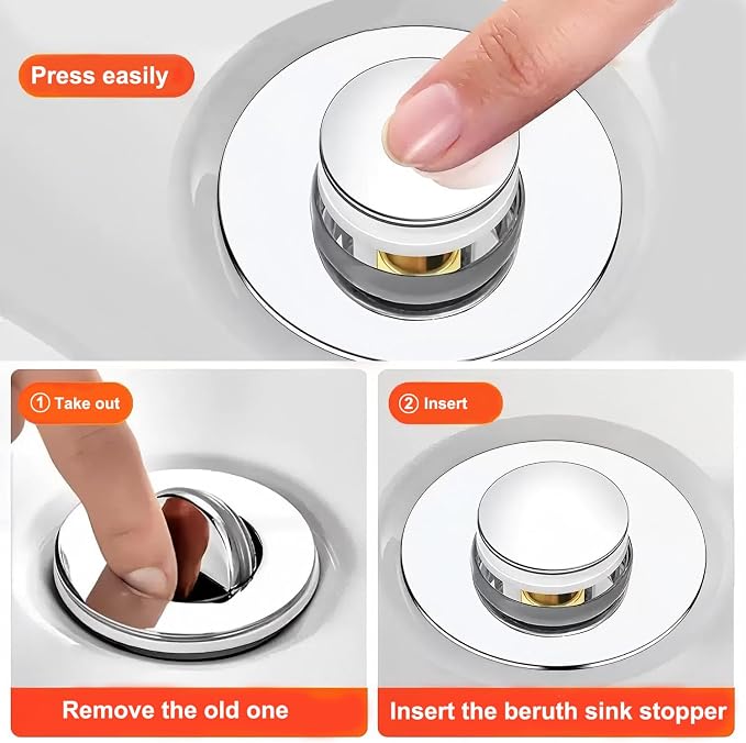 Beruth Bathroom Sink Stopper Hair Catcher, 304 Stainless Steel Pop Up Drain - Image 5