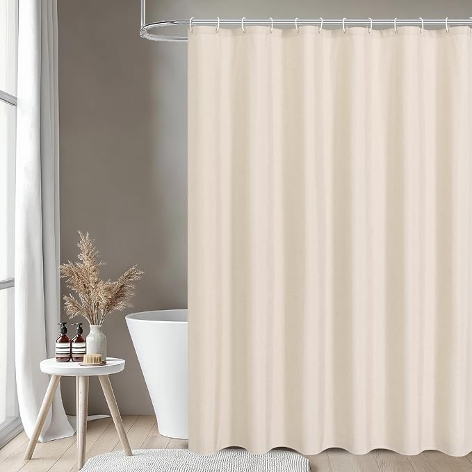 2-in-1 Waterproof Fabric Shower Curtain or Liner, Linen Textured, Breathable - Image 2