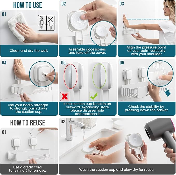 TAILI Shower Caddy Suction Cup 2 Pack, Stainless Steel Rustproof Shower Shelves - Image 5