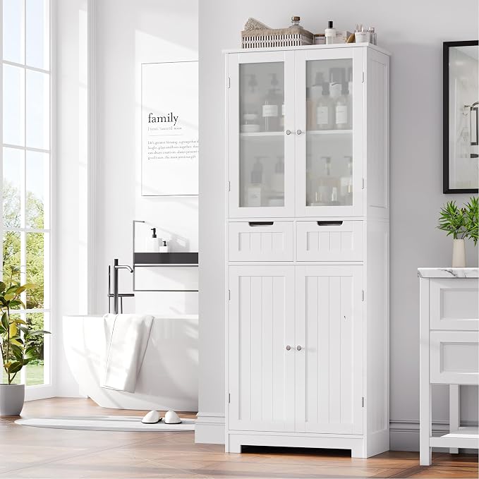 HORSTORS 67" Tall Bathroom Storage Cabinet, Freestanding Linen Cabinet by HORSTORS