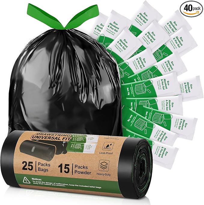 Camping Toilet Bags Poo Gel Set, 8 Gallon Composting Toilet by LIUWATECO-CAMP