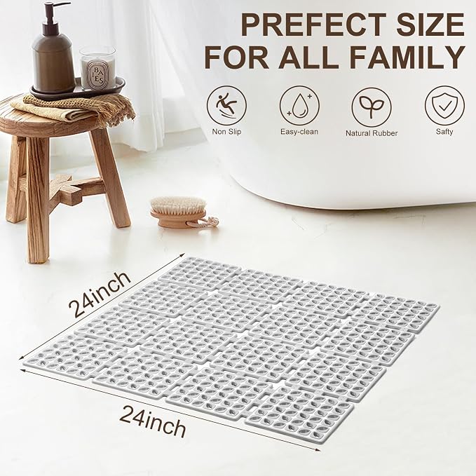 Shower Mat Non Slip，24"X24" Bathtub Mat Non Slip Square Shower Mats - Image 5