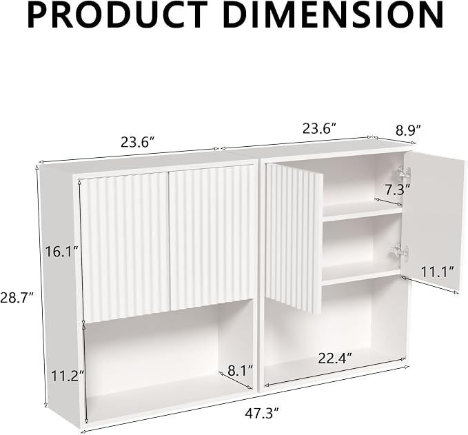 Fluted Bathroom Wall Cabinet Over The Toilet Storage, Wall Mounted Cabinet - Image 2
