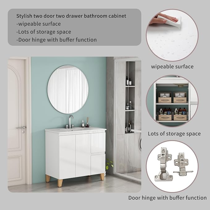 36-Inch Bathroom Vanity with Ceramic Sink Combo, Freestanding Modern Bathroom - Image 7