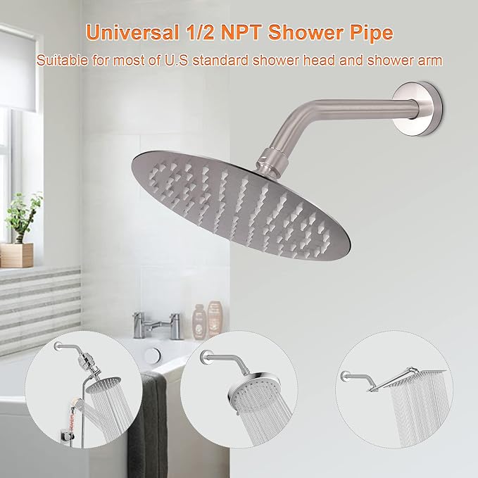 HarJue Shower Arm with Flange and Teflon Tape, Wall Mounted Shower Pipe 304 - Image 4