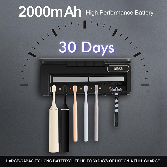 UV Toothbrush Sanitizer Holder for Bathrooms, 5+1+1 Slots Toothbrush Sanitizer - Image 5