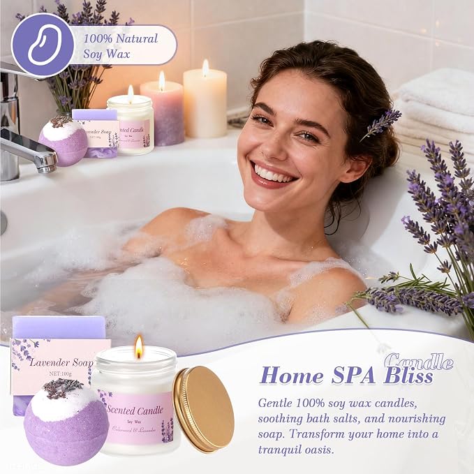 Birthday Gifts for Women Self Care Gifts Set, Lavender Spa Gift Basket Care - Image 4