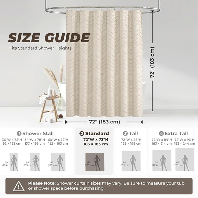 Beige Boho Shower Curtain 72 x 72 Modern Farmhouse Shower Curtain Bohemian Chic - Image 7