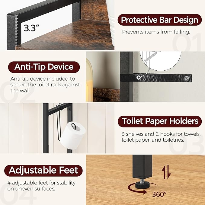 Over The Toilet Storage Rack, 3 Tier Bathroom Organizer Over Toilet, - Image 5