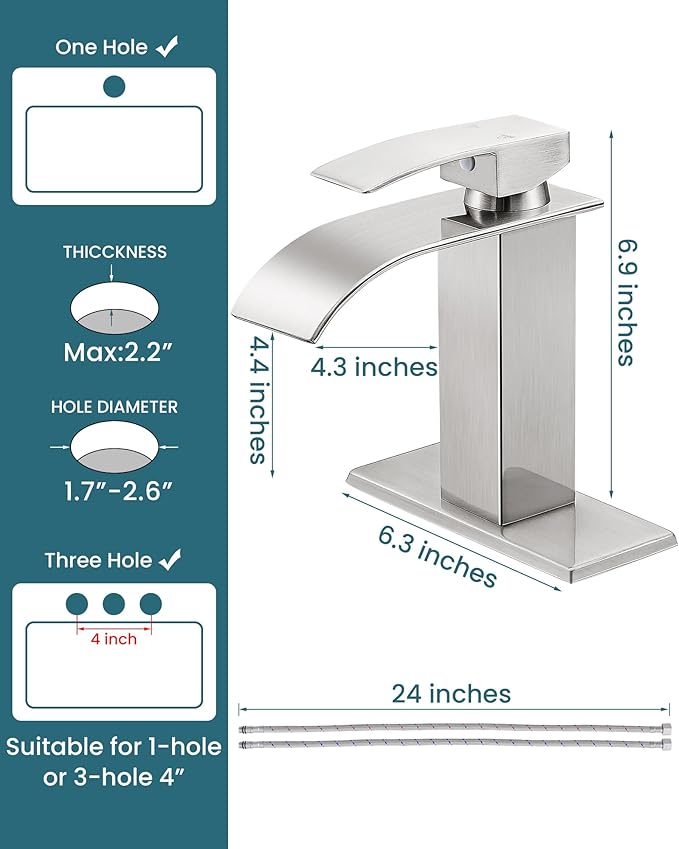 Bathroom Faucets Brushed Nickel Waterfall Bathroom Sink Faucet Modern Single - Image 4