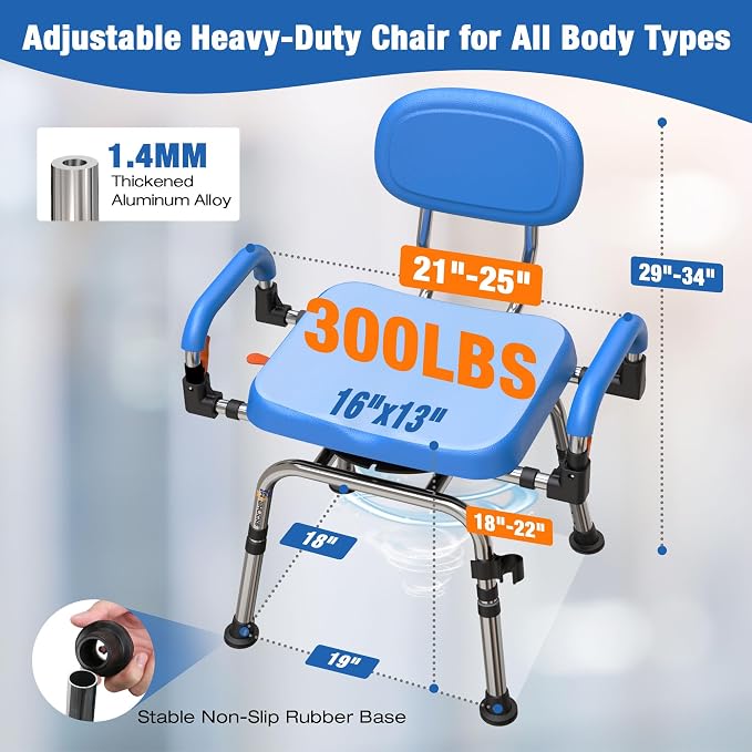 4-in-1 Wide 360° Swivel Shower Chair - Image 4