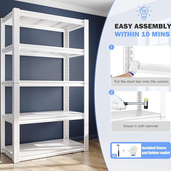 Raybee 72''H Garage Shelving, Storage Shelves 2010LBS, Adjustable 5 Tier Metal - Image 7