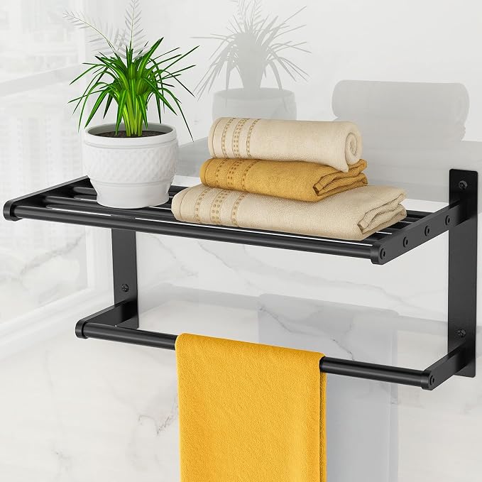 Bathroom Shelf with Towel Bar, Rustproof Towel Rack with Shelf Shower Towel by Bethom