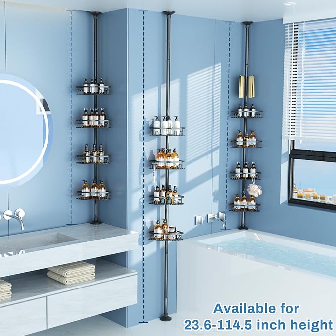 Rustproof Corner Shower Caddy Freestanding Tension Pole, 4 Large Baskets - Image 2