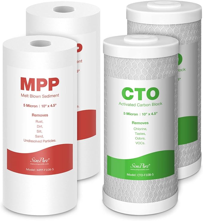 SimPure Whole House Water Filter Cartridges 5 Micron 10" x 4.5" PP+CTO 2-Stage by SimPure_Water