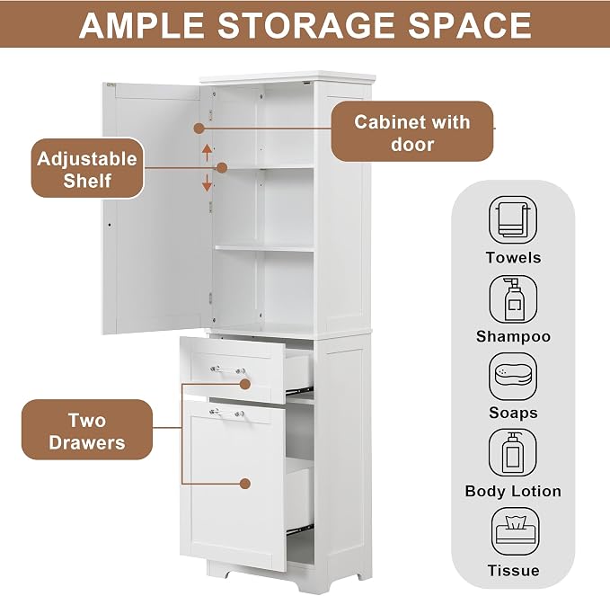 Tall Narrow Storage Cabinet, Freestanding Linen Cabinet - Image 8