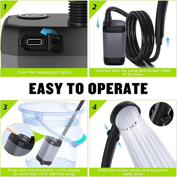 Portable Shower for Camping, Spopal 6000mAh Rechargeable Camping Shower - Image 6