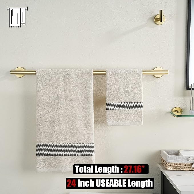 JQK Bath Towel Bar, 27 Inch Brushed Light Gold Towel Rack Bathroom, 304 - Image 3