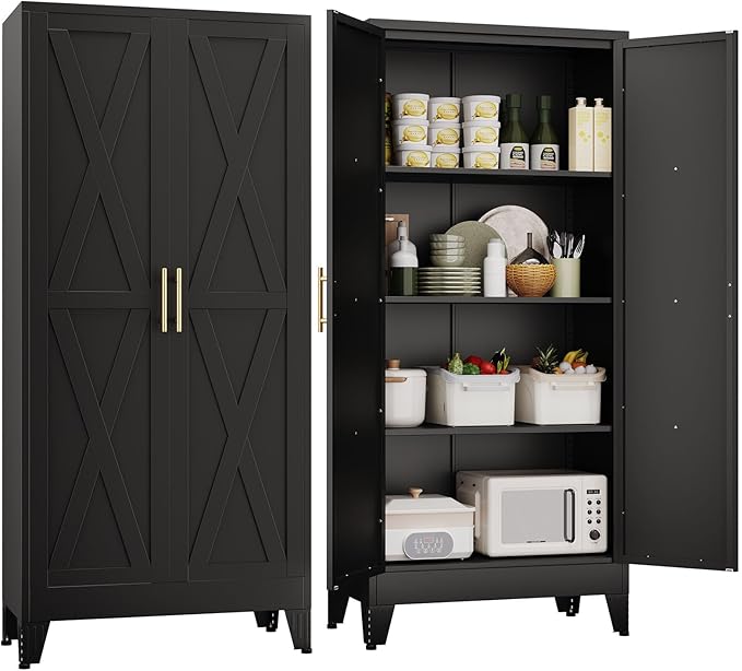 61" H Metal Kitchen Pantry Storage Cabinet, Freestanding Cupboard by Unknown