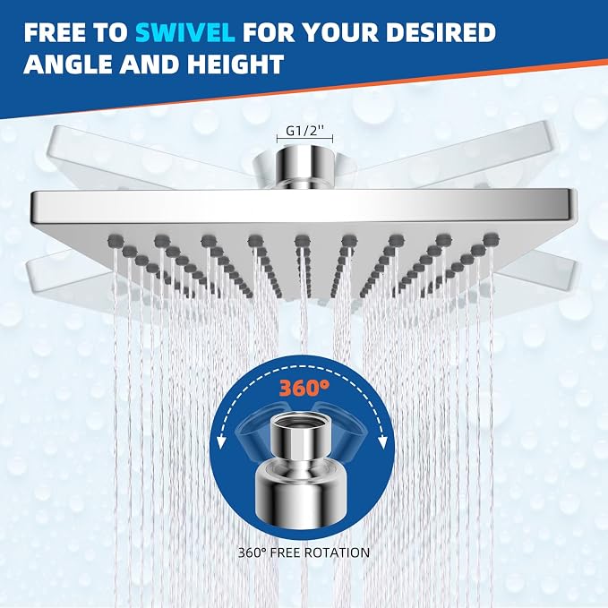 Hibbent Thickness Metal Rain Shower Head, 6 Inch High Pressure Rainfall Shower - Image 5