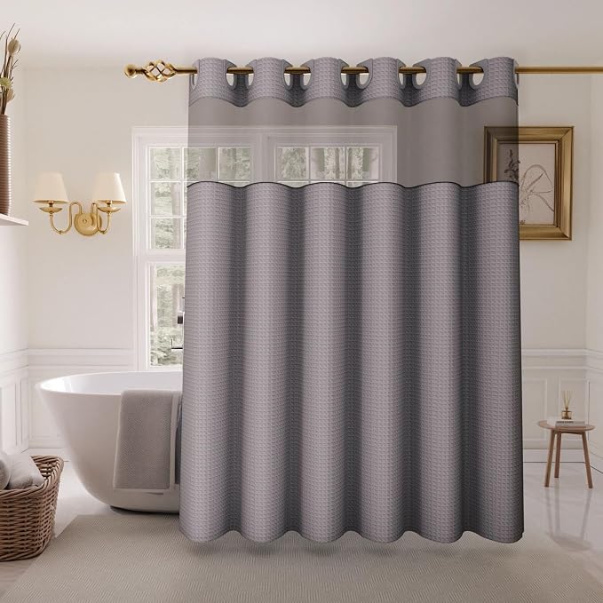 Inhousolu Long No Hook Shower Curtain by INHOUSOLUHOMEDECOR